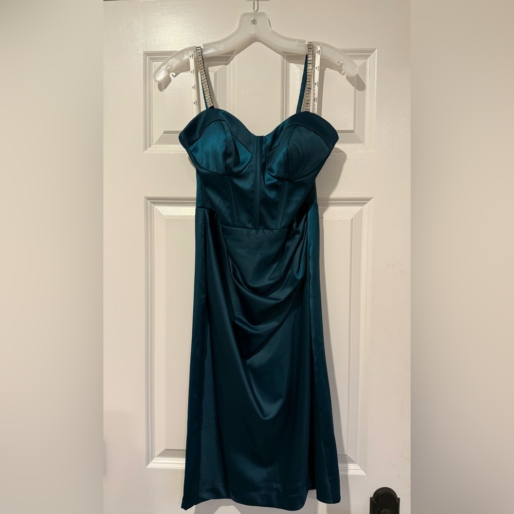 Satin Corset Midi Dress with Embellished Straps